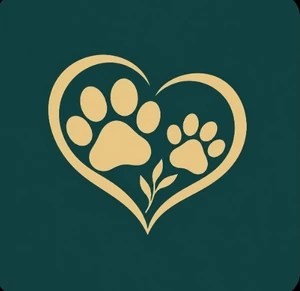 Επίσημο λογότυπο ANIMAL HOPE GREECE με χρυσή καρδιά από πατούσες σε σκούρο πράσινο φόντο